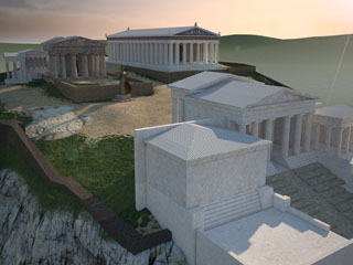 Aerial view of the Acropolis with access ramp/stairs added below the Propylaea