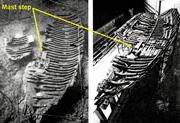 Kyrenia shipwreck photos showing the location of the mast step; photos © 1968 Robin C. M. Percy & Susan W. Katzev.