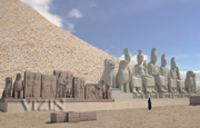 Rendering of the West Terrace line of dexiosis reliefs and colossal statues, extracted from the virtual reality model of the site;  © 2011 Learning Sites, Inc. (used with permission).