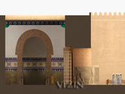 Cross-section through the Throne Room and Great Northern Courtyard (looking west) to show relative heights; rendering from the Learning Sites virtual reality model of the palace complex; © 2011 Learning Sites, Inc.