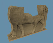 Rendering from the virtual reality model of one of the Shalmaneser lamassu found in the Central Palace area excavations; © 2005 Learning Sites, Inc.