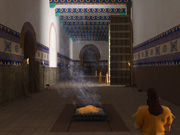 Rendering looking west across the Throne Room from the king's point of view (if he were looking out from his throne); from the Learning Sites virtual reality model of the palace complex; © 2011 Learning Sites, Inc.