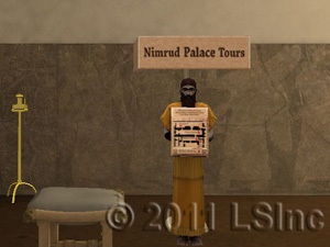 Screen grab from the virtual reality re-creation of the palace showing the interactive tour guide, who is programmed to lead virtual visitors around the complex on demand; © 2011 Learning Sites, Inc.