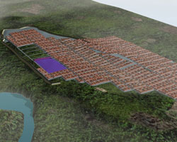 Rendering form the Learning Sites 3D terrain model of the town of Olynthus and surrounding territory; © 2000 Learning Sites, Inc.