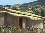 Rendering showing the exterior of the West House at Tsoungiza as it may have originally appeared during the Late Bronze Age; from the virtual reality reconstruction of the building; © 2000 Learning Sites, Inc.