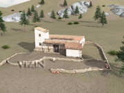 Aerial view of the Vari farmhouse and environs extracted from the virtual reality model of the site; © 2004 Learning Sites, Inc