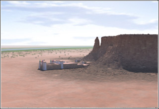 Flyover of Gebel Barkal and flythrough of the Temple of Mut; ©2003 Learning Sites, Inc